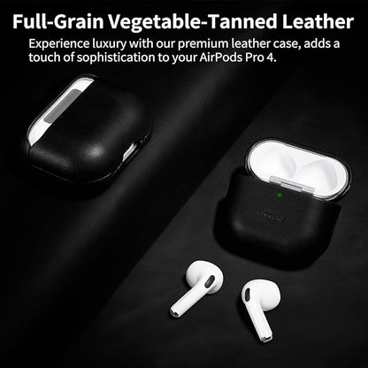Belemay for AirPods 4 Case, Compatible with MagSafe, Luxury Full-Grain Vegetable-Tanned Smooth Leather, Unique Patina, Comfort Grip, Compatible with AirPods 4th Generation Case (2024) (USB-C), Black