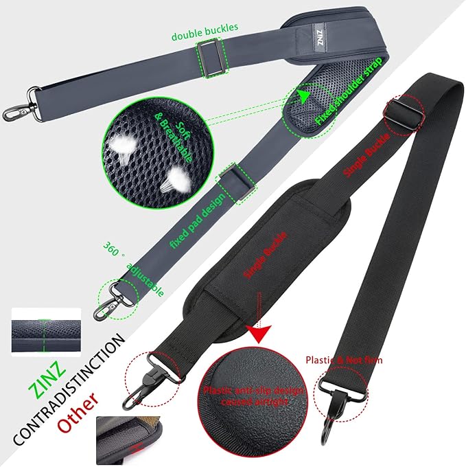 ZINZ Shoulder Strap 78" Universal Handbag Strap with Ultra-thick Fixed Padded and Dual Balanced Adjustable Buckles Shoulder Crossbody Strap for Briefcase Messenger Bag Laptop bag Luggage，Dark Gray