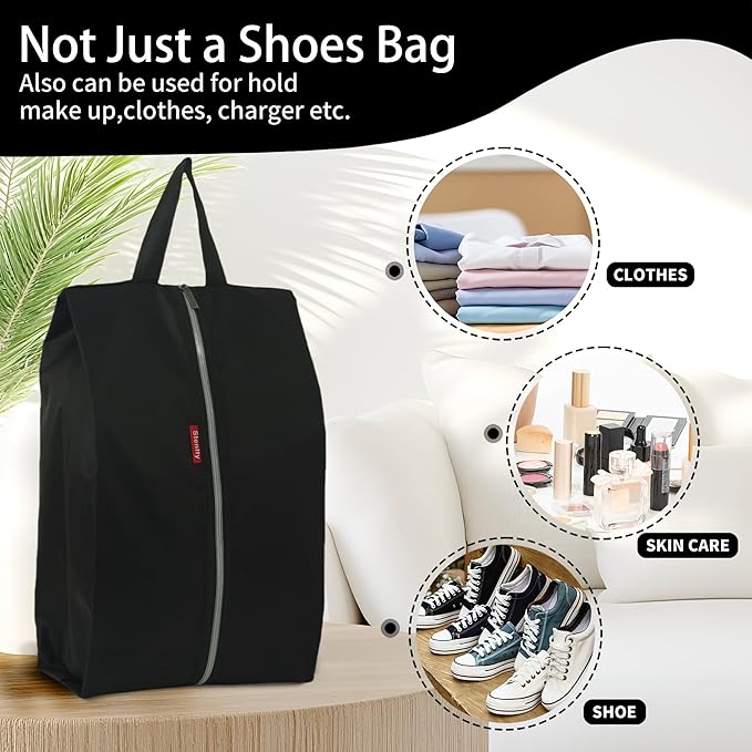 6pcs Portable Shoe Organizer, Travel Pouches with Zipper, Golf Shoe Bags, Clothes Bags, Soccer Cleats Bag Shoe Pouch for Gym, Waterproof, Odor-Resistant (Black)