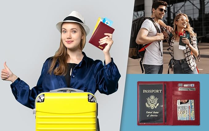 Personalized Monogrammed Red Leather RFID Passport Wallet and Luggage Tag