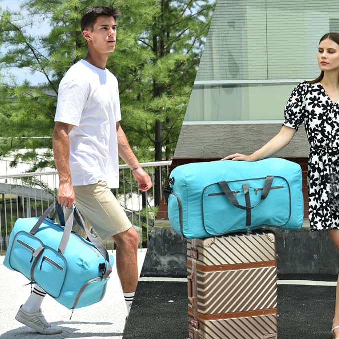 Dimayar 115L Travel Duffle Bag for Men Women - Foldable Duffel Bag with Shoes Compartment - Overnight Bags Waterproof & Tear Resistant(Mint Green)