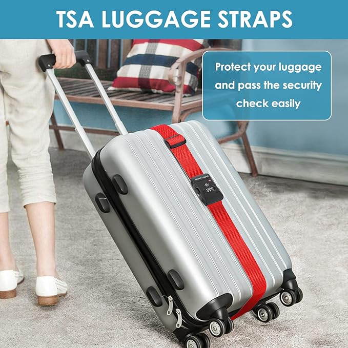 Travel Inspira Luggage Straps for Suitcases with TSA Lock, Protect Your Luggage Anti-Burst, High Visibility Color, Easy to Identify Luggage Adjustable Heavy Duty Belt for 20-32 Inch Suitcases