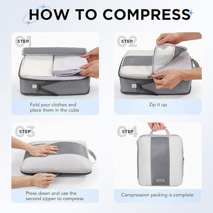 8 Set Compression Packing Cubes for Travel Essentials,Compressible Expandable Packing Cubes for Suitcase,OlarHike Luggage Organizer Bags for Travel,Handy Helper for Organizing Clothes(Gray)