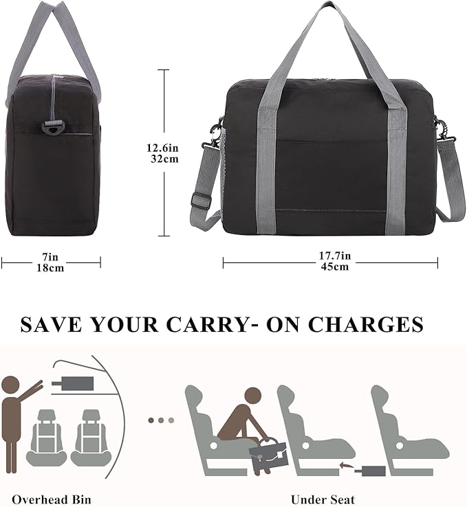 For Spirit Airlines Personal Item Bag 18x14x8 with Wet Pocket Foldable Travel Duffel Bag Underseat Carry on for Men & Women