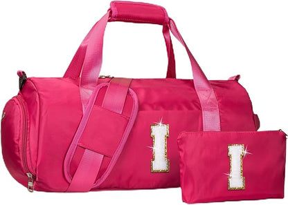 5 Year Old Girl Birthday Gifts, Girls Travel Duffel Bag, Kids Initial Overnight Bags with Shoe Compartment, Customized Sport Gym Weekender Bag with Makeup Pouch, Holiday Gift (Letter I)