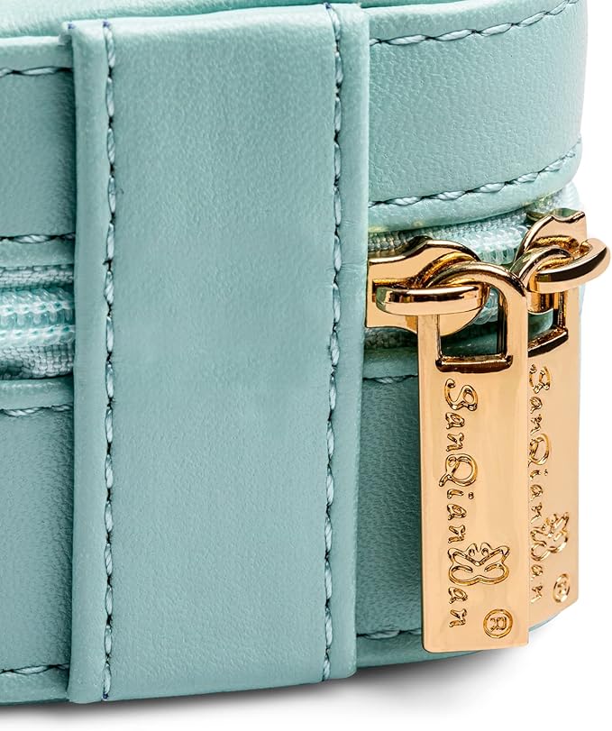 BONNY DODO Small Travel Jewelry Organizers Box for women with PU Leather Portable Mini Jewelry Case with compartments for Necklace Rings Earrings,Luxury Giftable boxes. (Lake Blue, S)