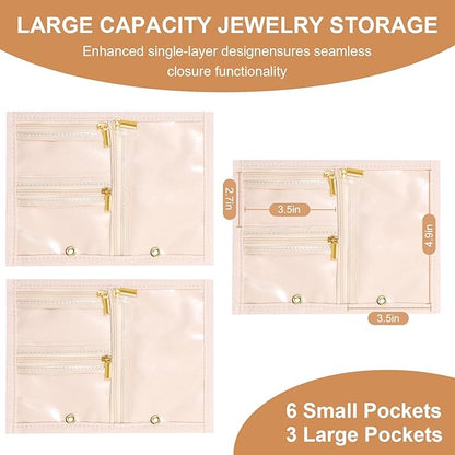Leather Travel Jewelry Case Organizer,Jewelry Storage Book Binder with Clear Zipper Pouch & Lining-Portable Jewelry Bag for Earrings,Rings,Necklaces,Bracelets (3 PCS Beige- Inner Pages)