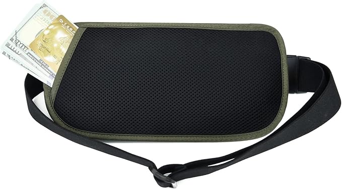 RFID Blocking Money Belt for Men Women, Slim Fanny Pack for Travel，Running,Conceal Waist Wallet for Passport Holder,Phone,Cash(Black Dark Olive Green)