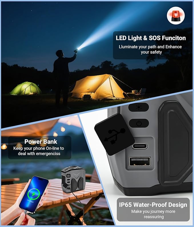 2025 Portable Waist Belt Clip Fan 10,000mAh/ 20,000RPM/ 100Speeds /40H Rechargeable Body Wearable Shirt Fan Strong Airflow, Hands-free Personal Hanging Neck Fan SOS Light for Outdoor Hiking Camping