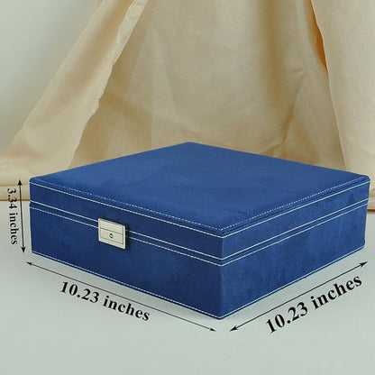 Jewelry Boxes 10 x 10 Inches 2-layer Handle Necklace Holder Organizer Jewellery Women Rings Storage Display Girls Earrings Case Lockable Jewelry Tray GY641 (Navy)
