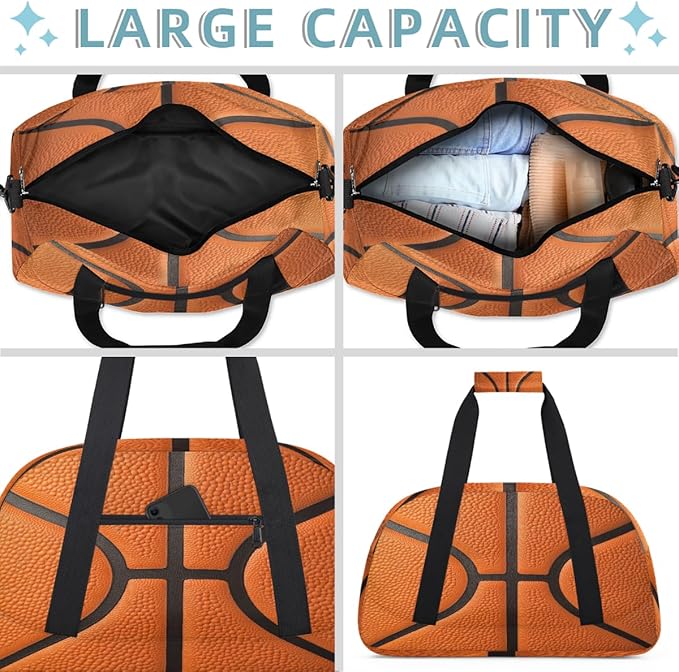 Kids Duffle Bag Girls Boys Basketball Texture Weekender Overnight Bag,Lightweight Duffel Bags for Traveling Gym Sport Dance