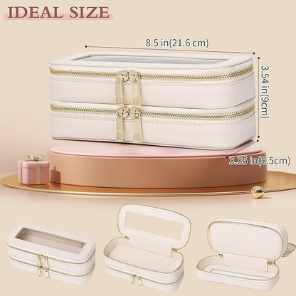 Pinkmik Double Layer Makeup Bag Makeup Brush Case Waterproof Travel Cosmetic & Toiletry Bag Purse Organizer and Car Essentials for Women (Beige, Double SLIM)