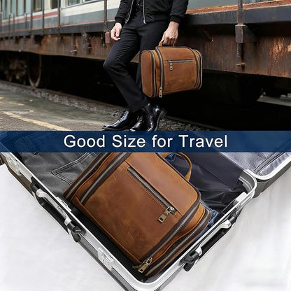 EURYNOME Toiletry Bag For Men, Genuine Leather Toiletries Organizer, Travel Hanging Toiletry Bag Large Water-resistant Bathroom Shaving Kit for Cosmetics, Makeup Case Travel Dopp Kit