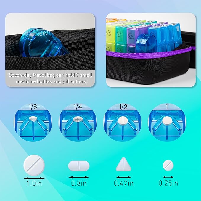Monthly Pill Organizer, Medicine Organizer Box with Portable Hard Shell and Pill Cutter, 31 Day Pill Holder with Weekly Pill Bag (Purple, 3 Times a Day)