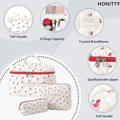 Makeup Bag,Quilted Cosmetic Bags,Large Floral Make Up Organize bag,Makeup Bag Set for Women,Flower Travel Toiletry Bag