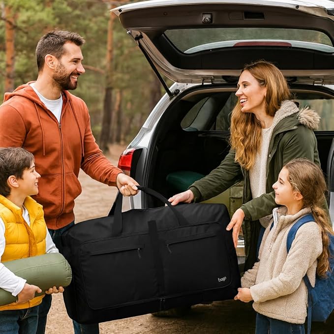 Bago Big XXL Foldable Duffel Bags for Traveling Women & Men - 140L Packable Duffle Bag for Travel with Shoe Compartment - Water Repellant, Heavy Duty, Lightweight Folding & Collapsible (Black)