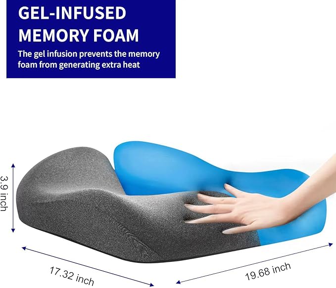 SupremeComfort X-Large Gel Infused High Density Foam Seat Cushion for Office Chair, Kitchen Chair, Car Seats- Elevate Your Seating Experience -Pressure Sore and Tailbone Pain Relief