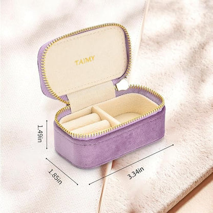 TAIMY Small Travel Jewelry Case, Mini Tiny Plush Velvet Jewelry Box for Women and Girls, Pocket Size Jewelry holder organizer for Rings Earrings and Small Items(Lavender)