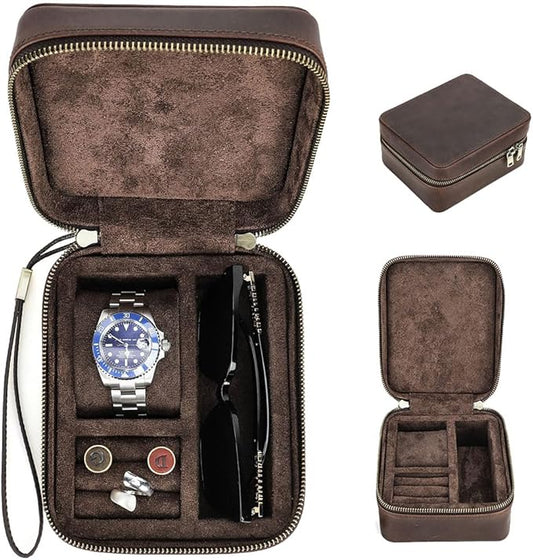 CONTACTS Cufflinks Box Leather Watch Case Glasses Holder for Men Travel Jewelry Storage Organizer Small Padded Tray for Cufflinks Watch Band Sunglasses Rings Studs