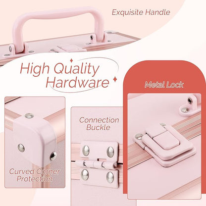 Makeup Train Case 2 Trays Makeup Box Organizer Portable Travel Makeup Case Lockable Makeup Storage Organizer Cosmetic Box for Jewelry Nail Tech Brushes Accessories Tool, Pink