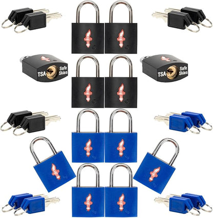 12 Pack Travel Lock, TSA Luggage Lock for Luggage, Suitcases & Gun Cases - Solid Brass Security Lock with Colored Shell (12 Colors: Black/Blue)