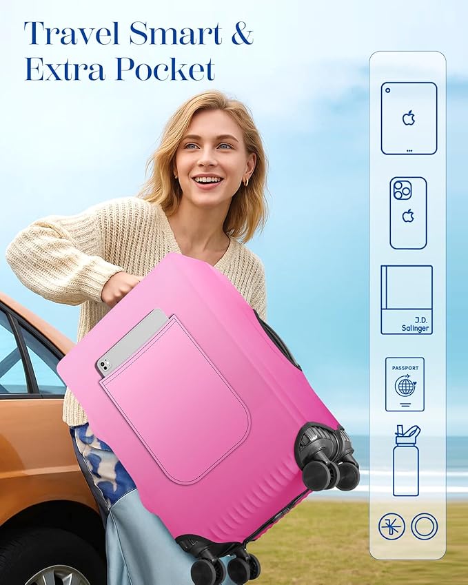 Slohif Luggage Cover for Suitcase Tsa Approved Protector - Luggage Sleeve Large Suit Case Cover Travel Stretch Baggage Case Protective Washable Fit 28-30 Inch Rose Gradient L