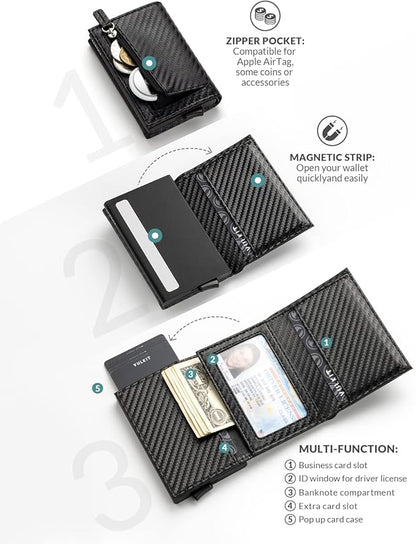 VULKIT Pop up Wallet Minimalist Cash Wallets RFID Blocking Leather Smart Credit Card Holder with Magnetic Closure for Men