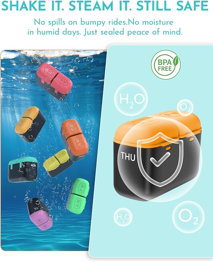 Weekly Pill Organizer 2 Times a Day, 7 Day Travel Medicine Pill Organizer with Moisture-Proof Silicone Lid, AM PM Daily Pill Bottle for Vitamins & Supplements, Pocket-Size Pill Case(Rainbow)