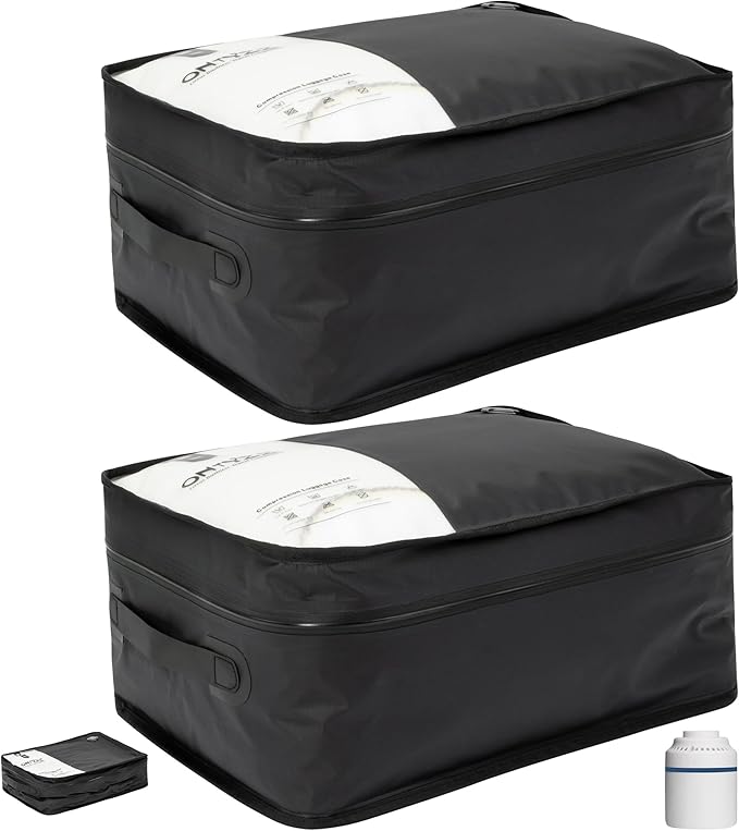 ONTYZZ Vacuum Compression Bag 20 inch Space Saver Bags Travel Case with IP67 Waterproof Zipper for Business Trip, Two Bag Black with Pump