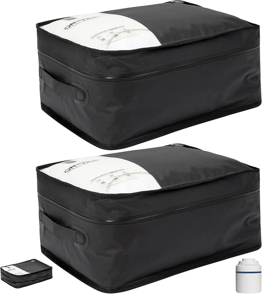 ONTYZZ Vacuum Compression Bag 20 inch Space Saver Bags Travel Case with IP67 Waterproof Zipper for Business Trip, Two Bag Black with Pump