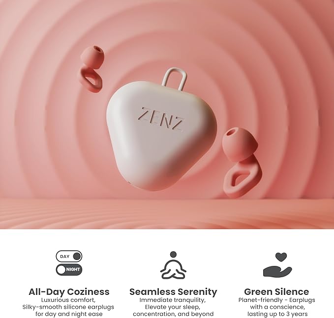 Zenz Unwind Ear Plugs for Sleeping Noise Reduction - Comfy Reusable Soft Silicone Earplugs for Focus, Study, Work - 8 Pair Eartips in XS/S/M/L - 27dB Hearing Protection with Storage Case - Mystic Pink