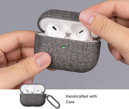 LOPIE for AirPods Pro 2nd Generation Case (Not for 3rd Gen) - Canvas Style Vegan Leather - Protective Hard Shell Cover with Clip - Handmade for AirPods Pro 2 Case Cover - Gray