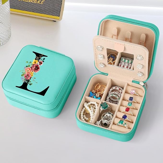 Parima Travel Jewelry Case Jewelry Box - Portable Small Jewelry Boxes Jewelry Organizer Travel Accessories Essentials for Vocation Birthday Gifts for Women Teen Girls Monogrammed Jewelry Case L Blue
