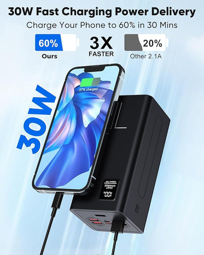 Portable Charger 70000mAh Power Bank Fast Charging, External Battery Pack High Capacity, 30W USB C Battery Bank PD&QC 3.0,5 Output 2 Input, LED Display Powerbank for iphone Tablet Camping Travel