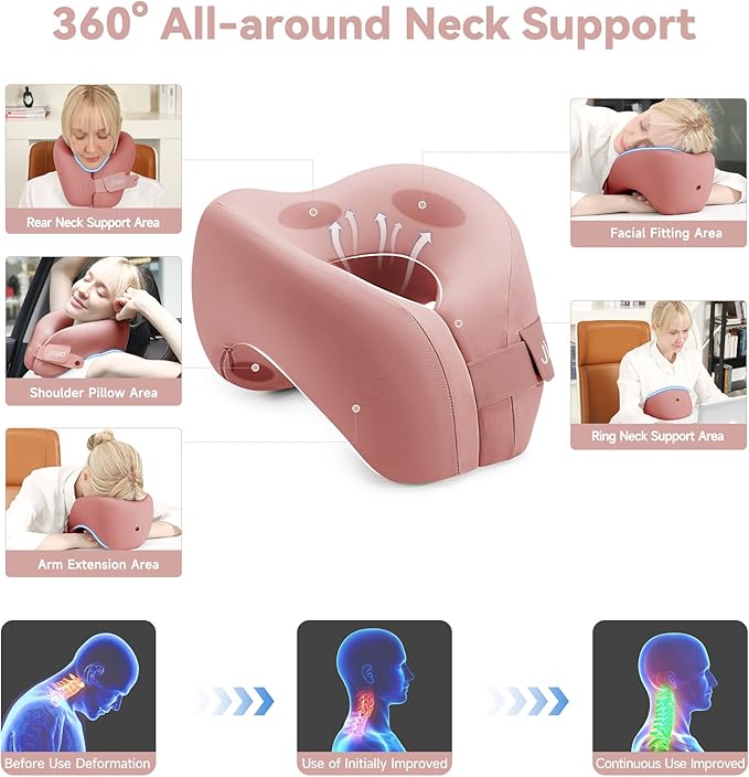 jiaao Neck Pillow Airplane, Memory Foam Travel Neck Pillows for Long Flight, 3D Eye Masks, Ear Plugs and Portable Drawstring Bag, Napping Pillow for Home, Road Trips, Sleep Rest and Travel Use