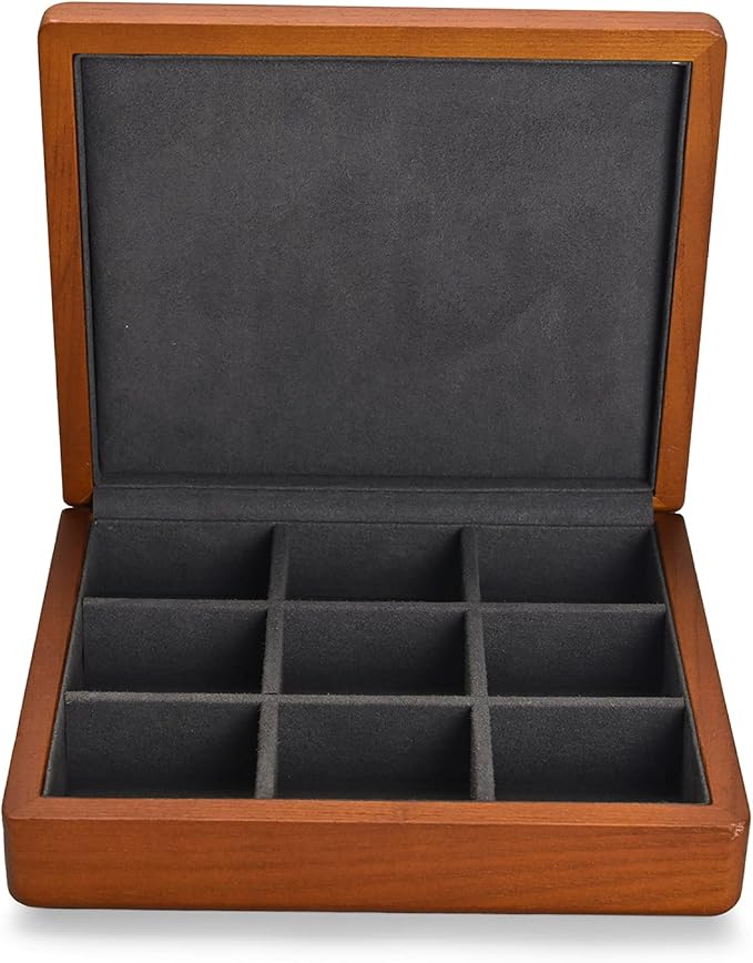 Oirlv Solid Wood Ring Jewelry Box Organizer Earrings Jewelry Drawer Organizer Tray with Lid (Grey 9 Grid Box)
