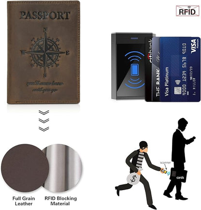 Polare Functional RFID Blocking Leather Passport Holder Travel Bifold Wallet For Men