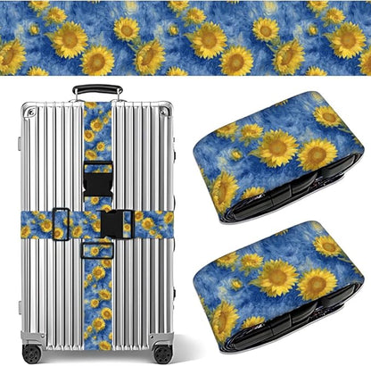 2PC,Sunflower Sky Luggage Strap 1.97 x 70.84 inch Blue Background Floral Design Adjustable Suitcase Belt Durable Nylon Baggage Identifier Artistic Travel Accessory