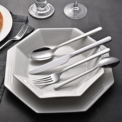 KINGSTONE Forged 30-Piece Silverware Set, 18/10 Stainless Steel Flatware Cutlery Set for 6, Mirror Finish Utensils Set,Dishwasher Safe (Silver)