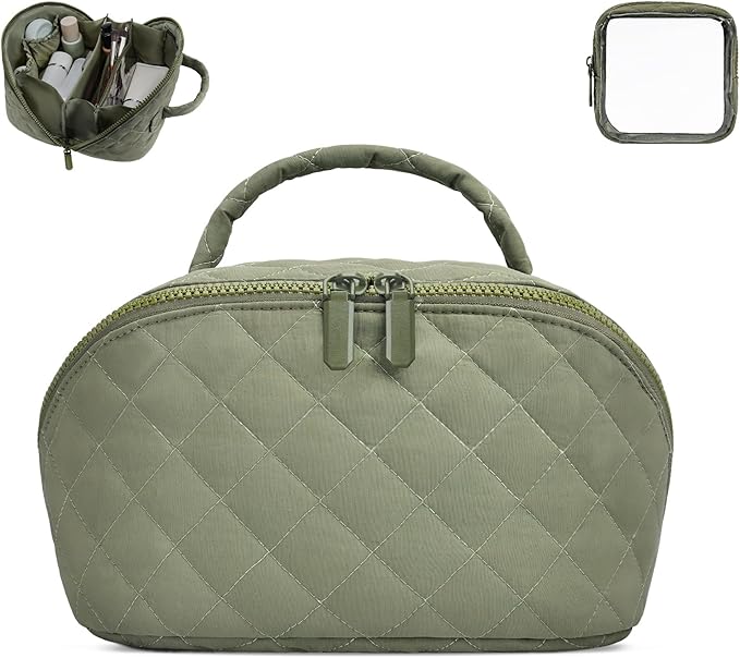 Makeup Bag,Quilted Puffer Cosmetic Bags,Travel Toiletry Bag for Women,Large Capacity Waterproof Make up Bag Set