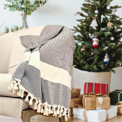 Bazaar Anatolia Turkish Beach Towel – 100% Cotton, Quick Dry, Lightweight and Sand Free – Perfect for Bathroom, Travel, Yoga, Camping, Oversized 71x39 inches - Diamond Black