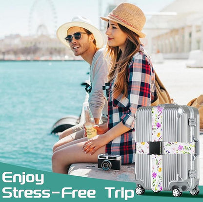 Slohif Luggage Straps for Suitcases Travel Belt Accessories Luggage Connector Identifiers Over Handle with Buckle Unique Nylon Adjustable Strap for Sleeping Bag Car Seat Purple Flower(2 Pack)