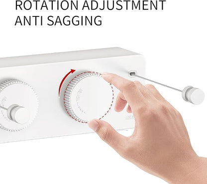Retractable Clothesline Heavy Duty Clothes Drying Laundry Line Wall Mounted Easy Hanging Clothes Drying Laundry Line Retracting Hanging Lock to Prevent Sagging (Two line,White)