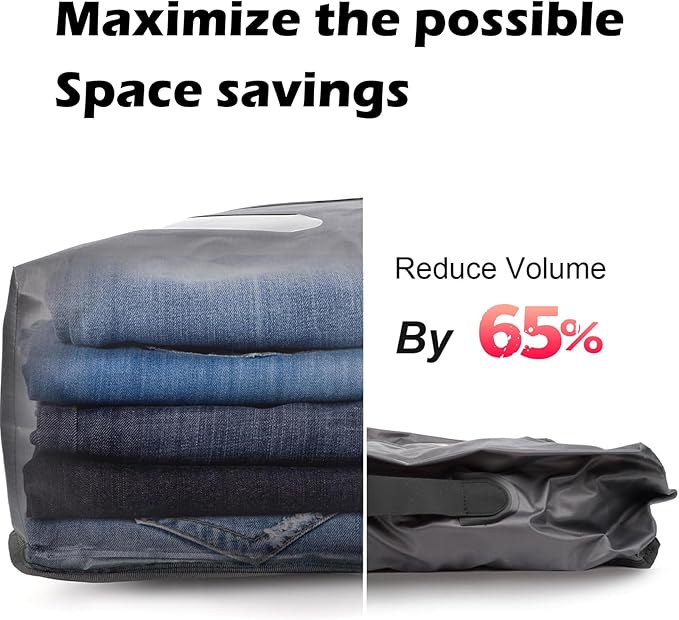 Vacuum Bags with Wireless Pump, Reusable Compression Space Saver for Travel, Visual window,Sealed and dust-free,IP68 Waterproof Packing Cubes for Carry On Suitcases & Backpacks (2PC)