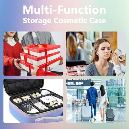 Travel Makeup Case 4 Layers Portable Makeup Train Case Cosmetic Bag Organizer Storage for Women with Adjustable Dividers and Shoulder Strap for Toiletry Travel Accessories(gradient purple)