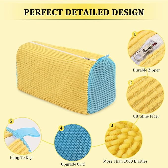 2 Pcs Shoe Washing Machine Bag Sneaker Laundry Bags For washers, Cleaned 360° Mesh Pouch Reusable & Durable Laundry Shoe Bag Side Zipper, Suitable for Washing Machine and Dryer (yellow)