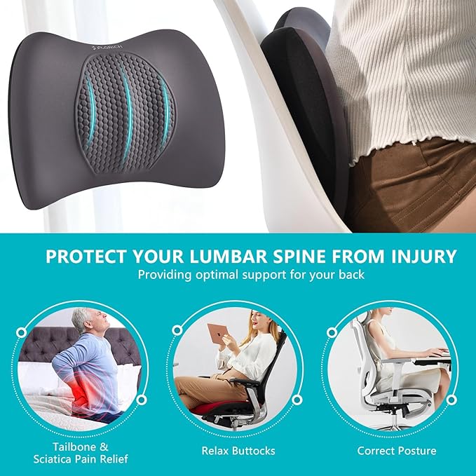 FLORICH Car Seat Cushion and Back Support for Office Chair Memory Foam Chair Cushions Pressure Relief Seat Pads with Gel Massage Point Lumbar Support (Grey)