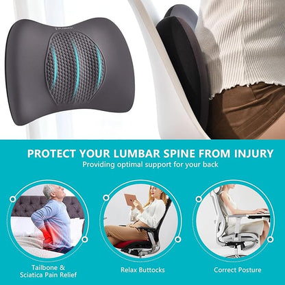 FLORICH Car Seat Cushion and Back Support for Office Chair Memory Foam Chair Cushions Pressure Relief Seat Pads with Gel Massage Point Lumbar Support (Light Grey)