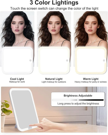 Relavel Makeup Bag with LED Mirror, Dual Layer Cosmetic Train Case with Light up Mirror Large Travel Makeup Artist Organizer Bag for Women with Adjustable Dividers & Nail Polish Organizer, Black