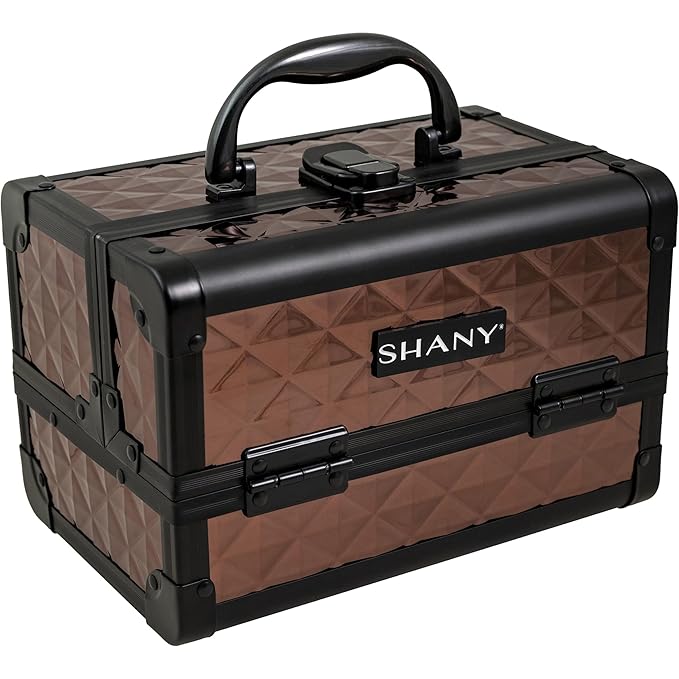 SHANY Chic Makeup Train Case Cosmetic Box Portable Makeup Case Cosmetics Beauty Organizer Jewelry storage with Locks, Multi trays Makeup Storage Box with Makeup Mirror - Copper